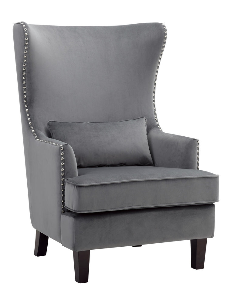 Tonier Gray Velvet Fabric Accent Chair w/High Wing Back