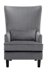 Tonier Gray Velvet Fabric Accent Chair w/High Wing Back