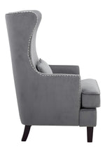 Tonier Gray Velvet Fabric Accent Chair w/High Wing Back