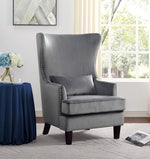 Tonier Gray Velvet Fabric Accent Chair w/High Wing Back