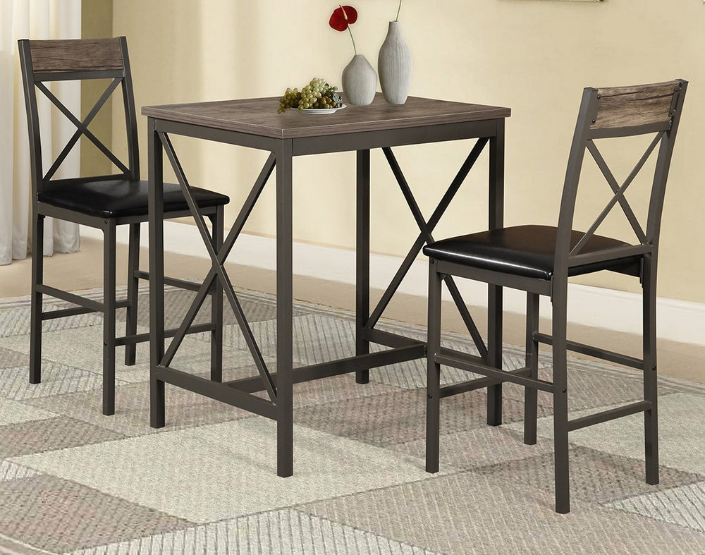 Tora 3-Pc Brown Metal/Wood Counter Height Table Set