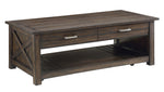 Traine Distressed Brown Wood Lift-Top Cocktail Table