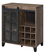 Treju Rustic Oak Wood Wine Cabinet with Glass Sliding Barn Door