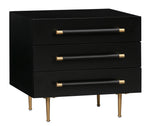 Trident Black Wood 3-Drawer Nightstand