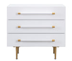 Trident White Wood 3-Drawer Nightstand