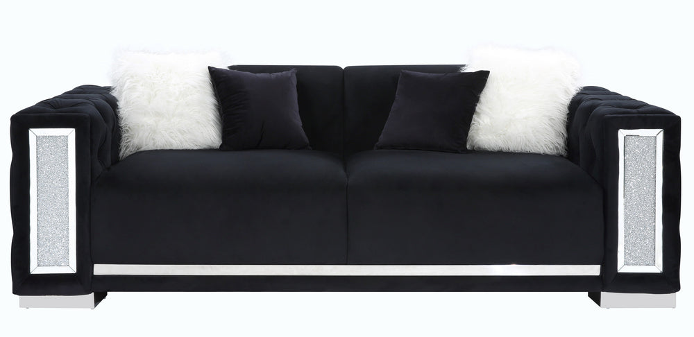 Trislar Black Velvet Tufted 2-Seat Sofa (Oversized)