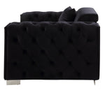 Trislar Black Velvet Tufted Chair with Mirrored Trim