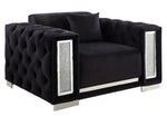 Trislar Black Velvet Tufted Chair with Mirrored Trim