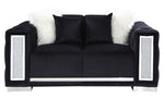 Trislar Black Velvet Tufted Loveseat with Mirrored Trim