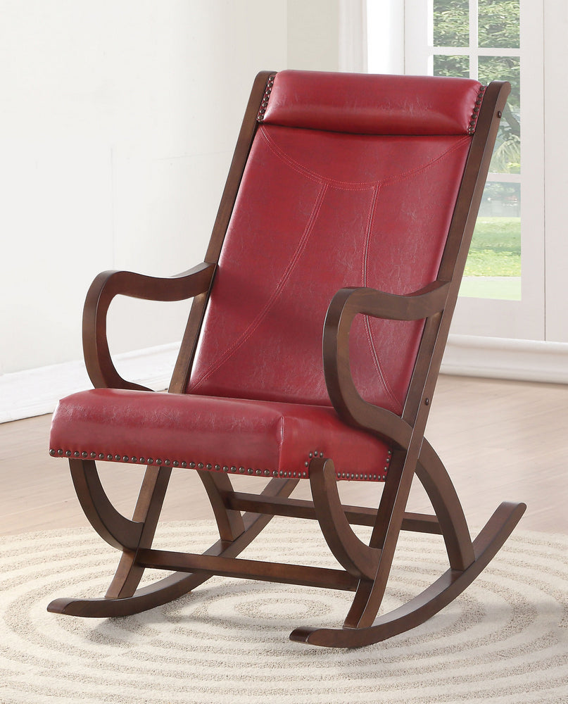 Triton Red PU Leather/Walnut Finish Wood Rocking Chair