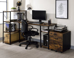 Vadna Weathered Oak Wood/Black Metal Office Desk with 2 Shelves