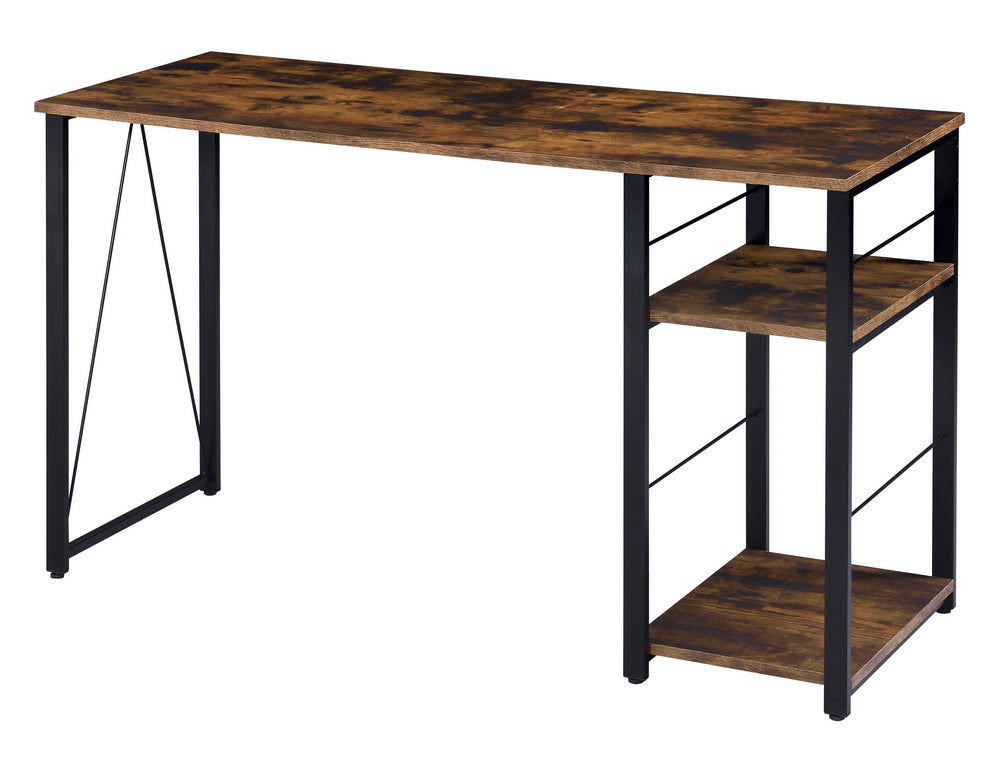 Vadna Weathered Oak Wood/Black Metal Office Desk with 2 Shelves