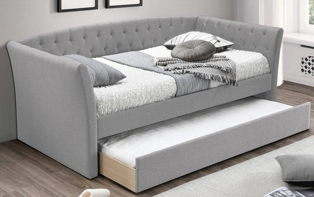 Valary Light Grey Burlap Tufted Twin Daybed with Trundle