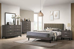 Valdemar Weathered Gray Wood/Brown Fabric Queen Bed