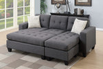 Vanna Blue Grey Linen-Like Fabric Reversible Sectional with Ottoman
