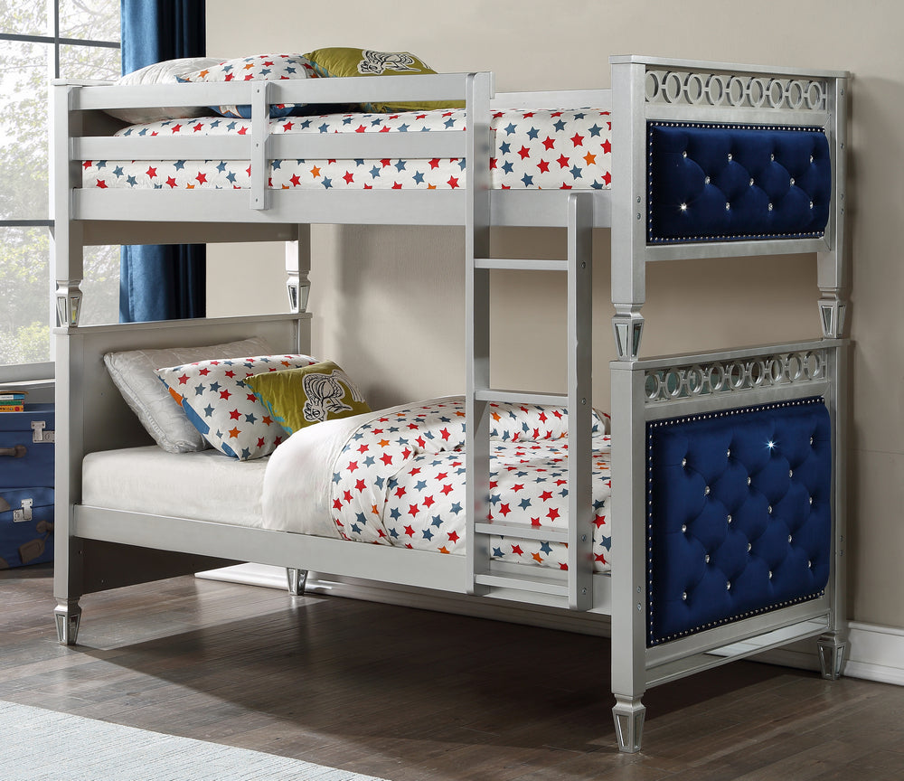 Varian Blue Velvet/Silver Wood Twin/Twin Bunk Bed