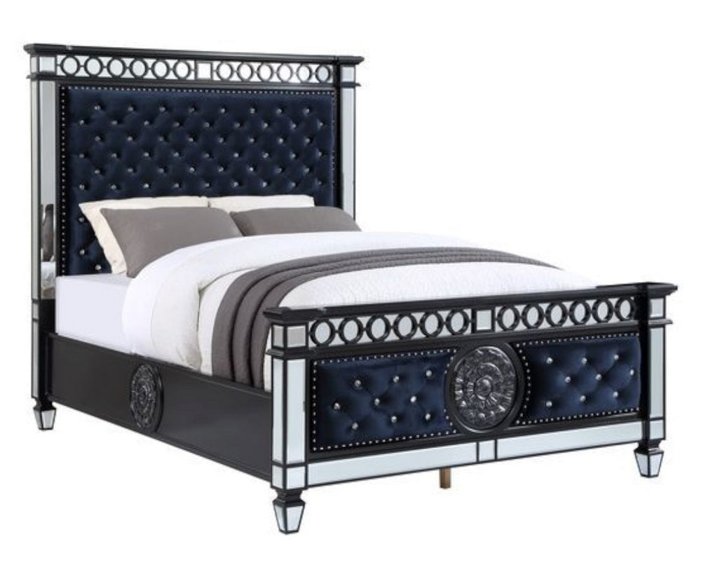 Varian II Black Velvet/Wood King Bed (Oversized)