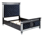 Varian II Black Velvet/Wood Queen Bed with Mirror Insert