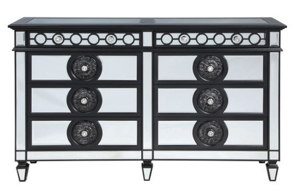 Varian II Mirrored/Black Wood 8-Drawer Dresser