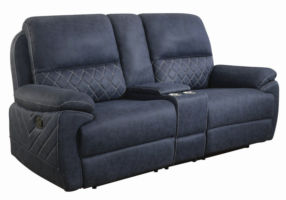 Variel 3-Pc Blue Faux Suede Manual Recliner Loveseat