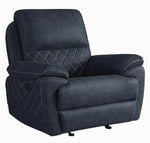 Variel Blue Faux Suede Manual Glider Recliner