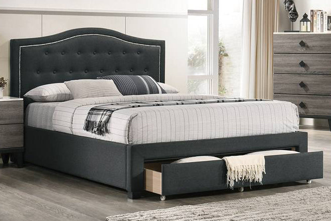 Veida Charcoal Linen Fabric Full Platform Storage Bed