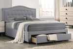 Veida Light Grey Linen Fabric Full Platform Storage Bed