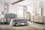 Veida Light Grey Linen Fabric Queen Platform Storage Bed