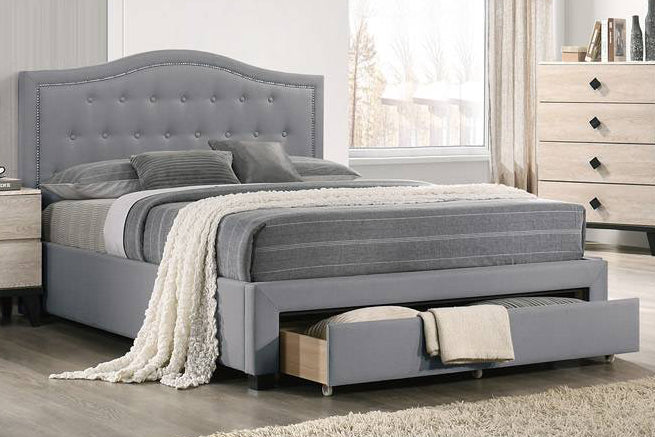 Veida Light Grey Linen Fabric Twin Platform Storage Bed