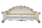 Vendom Champagne Faux Leather/Antique Pearl Wood 2-Seat Sofa (Oversized)