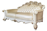 Vendom Champagne Faux Leather/Antique Pearl Wood 2-Seat Sofa (Oversized)