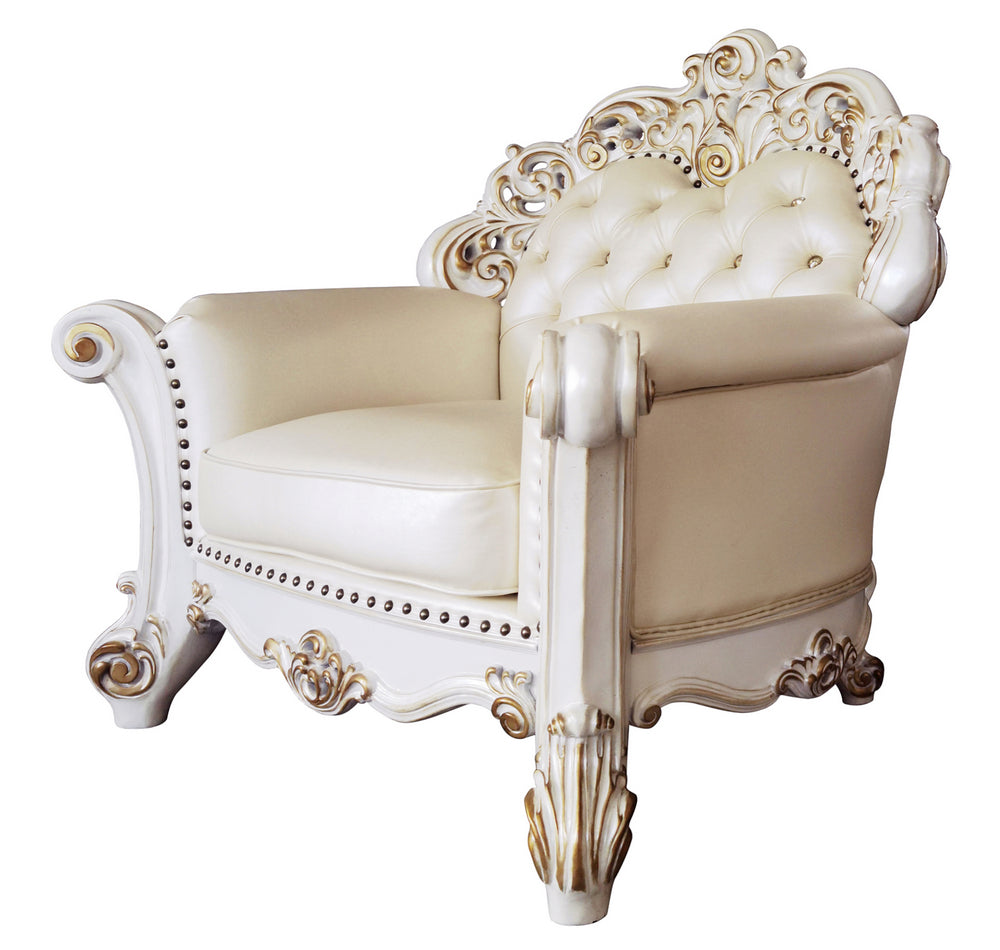 Vendom Champagne Faux Leather/Antique Pearl Wood Chair