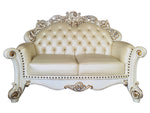 Vendom Champagne Faux Leather/Antique Pearl Wood Loveseat