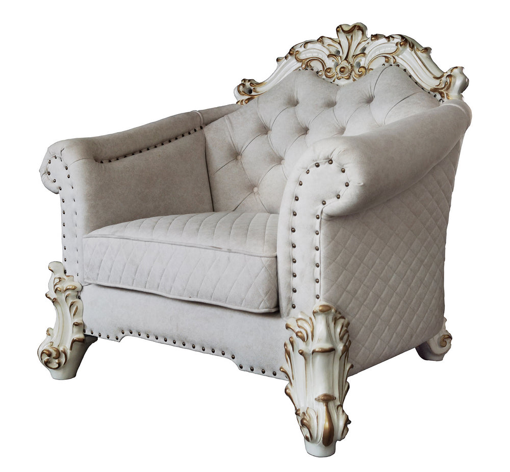 Vendom II Two-Tone Ivory Fabric/Antique Pearl Wood Chair