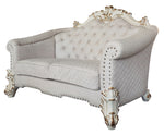 Vendom II Two-Tone Ivory Fabric/Antique Pearl Wood Loveseat