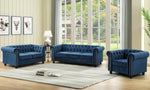 Venice 3-Pc Blue Velvet Tufted Sofa Set