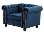 Venice 3-Pc Blue Velvet Tufted Sofa Set