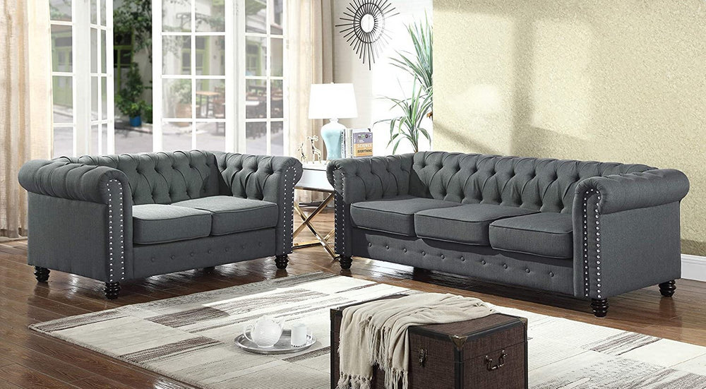 Venice Klein Charcoal Fabric Tufted Loveseat