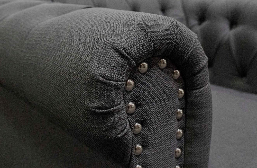 Venice Klein Charcoal Fabric Tufted Sofa