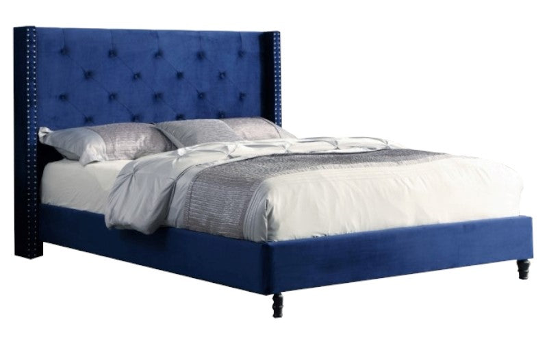 Vero Blue Velvet Tufted Queen Bed
