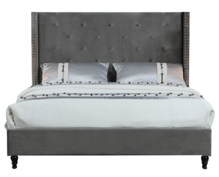 Vero Grey Velvet Tufted King Bed
