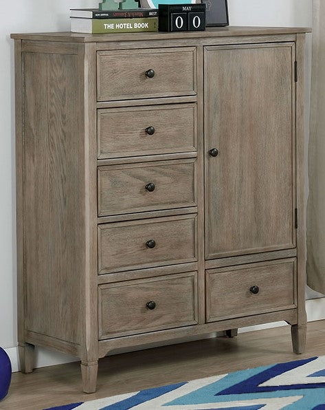 Vevey Wire-Brushed Warm Gray Wood Armoire