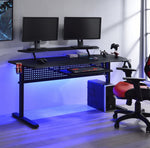 Vildre Black Wood/Metal Gaming Table with USB & LED Light