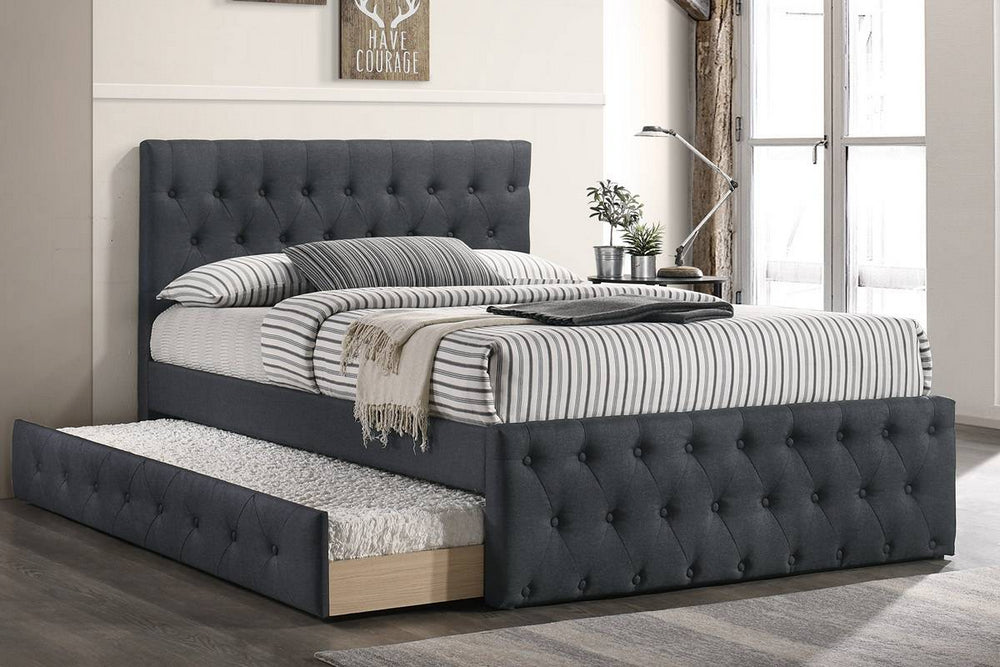 Villie Charcoal Burlap Twin Bed with Trundle