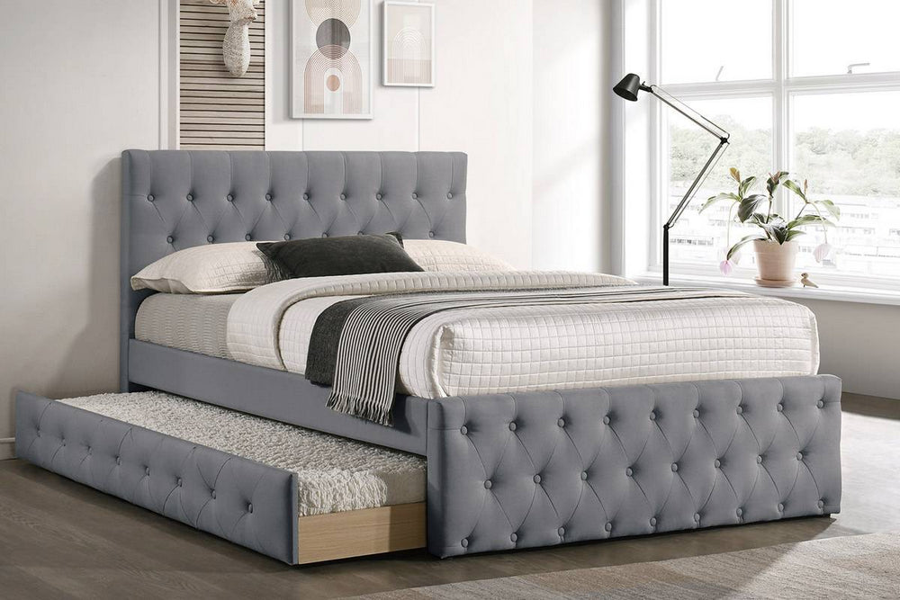 Villie Light Grey Burlap Twin Bed with Trundle