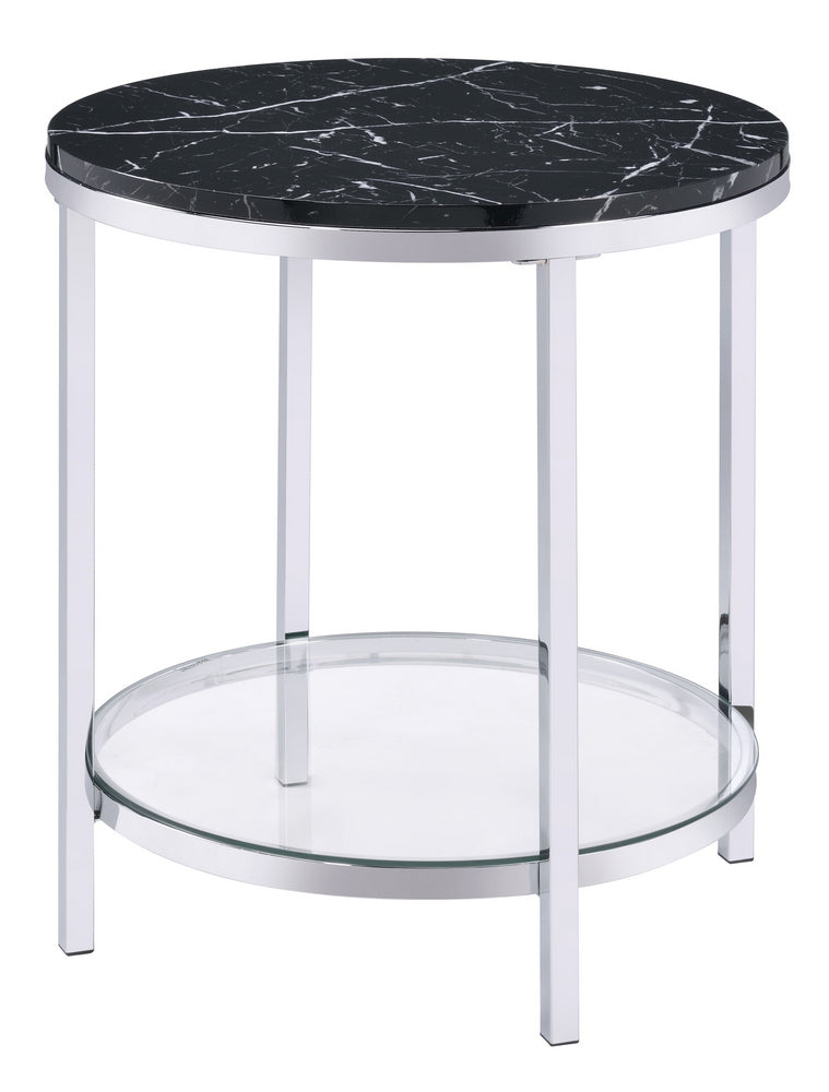 Virlana Black Faux Marble Print Wood/Chrome Metal End Table