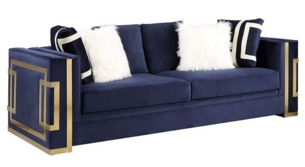 Virrux Blue Velvet 2-Seat Sofa with Gold Accents (Oversized)