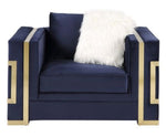 Virrux Blue Velvet Chair with Gold Accents