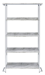 Visage White Faux Marble Print Wood/Chrome Metal Bookshelf