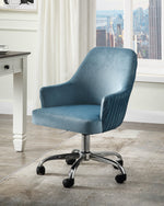 Vorope Blue Velvet/Metal Swivel Office Chair